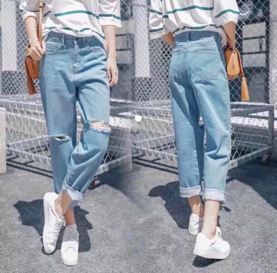 Boyfriend Denim Ripped Jeans Women S Fashion Clothes Pants Jeans Shorts On Carousell