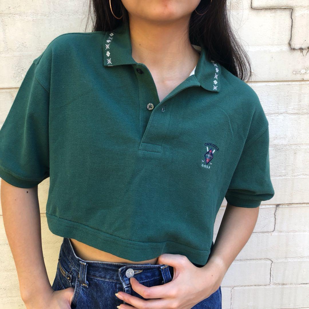 women's white cropped polo shirt