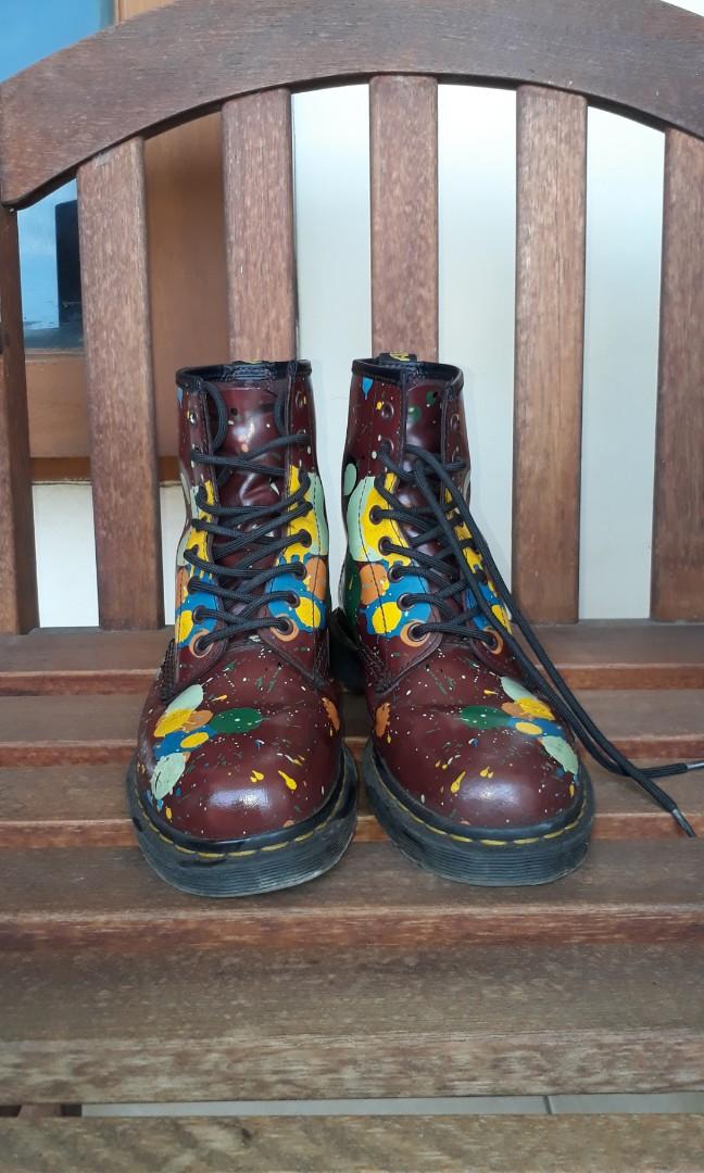 Dr. Martens (Docmart) 1460 Red Cherry Splatter Edition, Fesyen Pria, Sepatu  , Sepatu Boot di Carousell