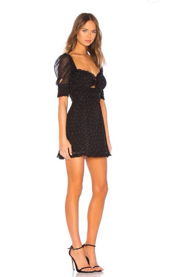 for love and lemons black polka dot dress