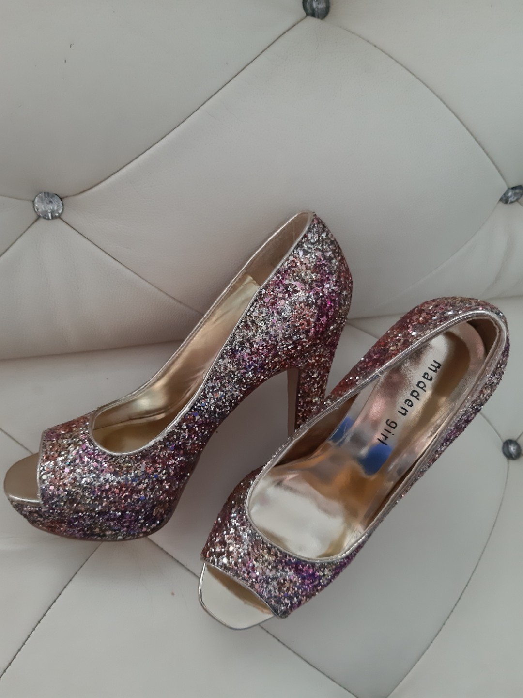 madden girl silver glitter heels