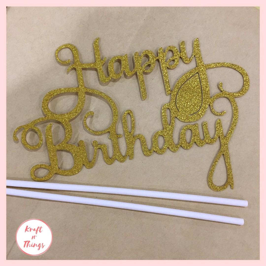 Happy Birthday Cake Topper Cursive Gold Design Craft Others On Carousell,Wedding Dress Types Chart