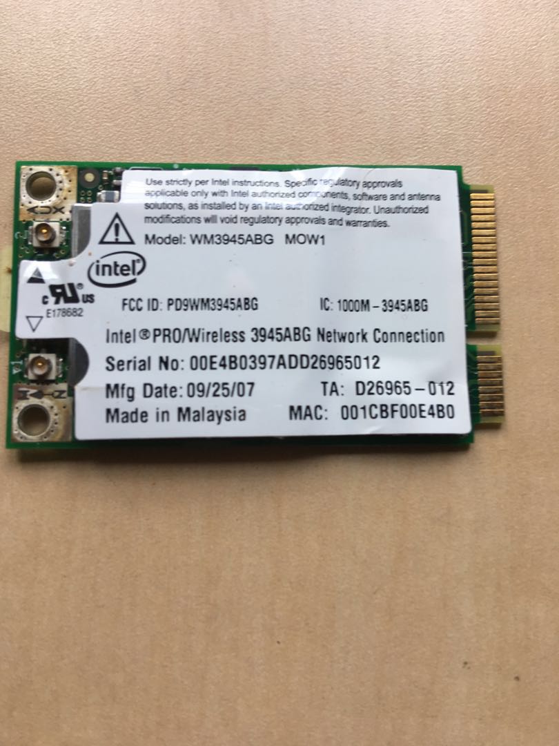 Intel PRO/Wireless 3945ABG wifi card, Computers & Tech, Parts ...