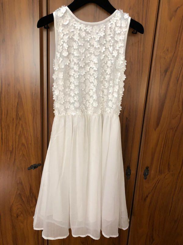 white floral applique dress
