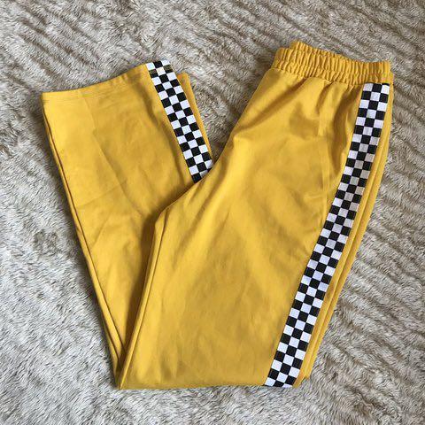 Yellow Pants with checkered stripe Women s Fashion Bottoms