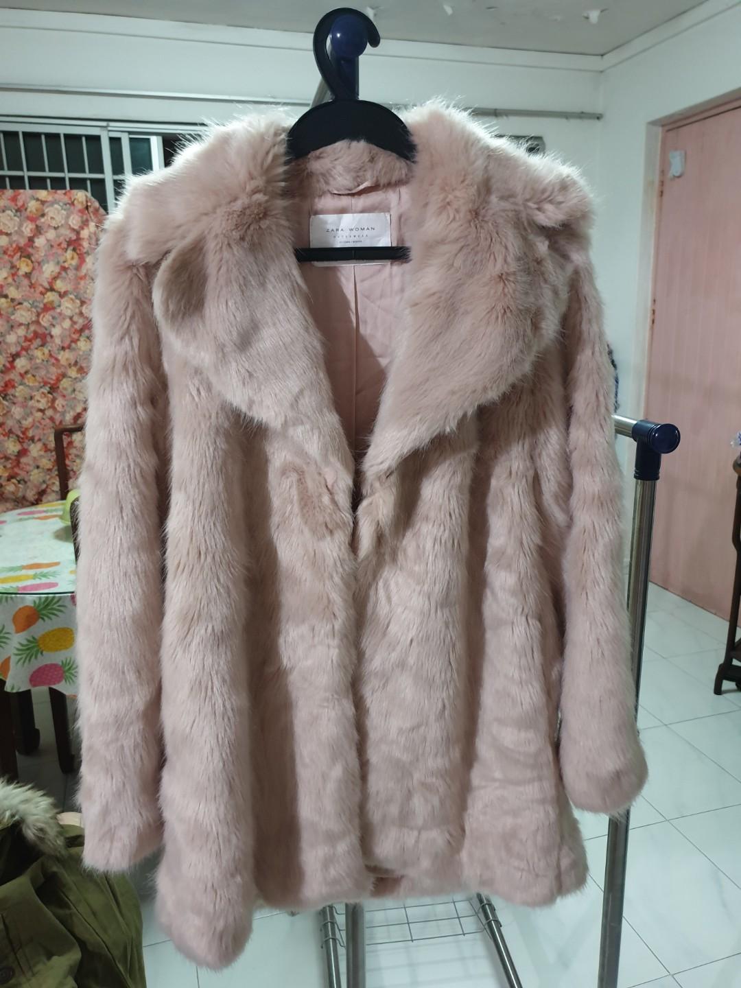 zara pink faux fur jacket