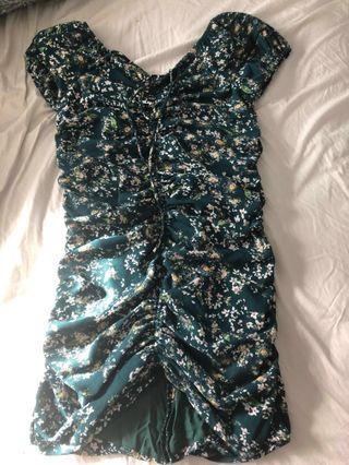 M Boutique Off the Shoulder Green Floral Ruched Dress M Boutique Off the Shoulder Green Floral Ruched Dress