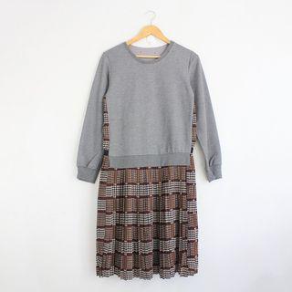 Korean Fashion Style Gray Sweater Printed Dress
