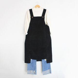Korean Fashion Style Black Corduroy Jumper Dress