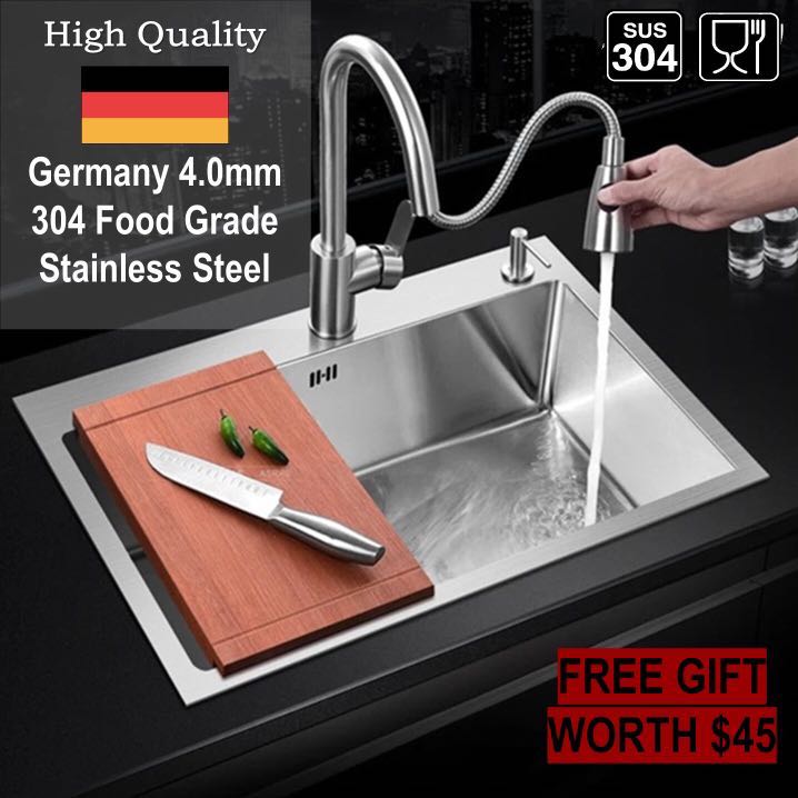 Handmade 4mm Thick 304 Food Grade Stainless Steel Sink