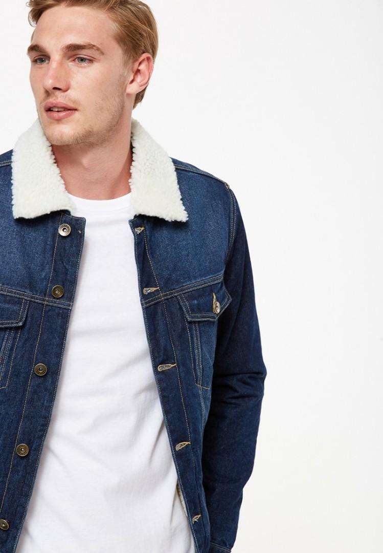 Cotton On Borg Collar Denim Jacket Men s Fashion Coats Jackets and Outerwear on Carousell