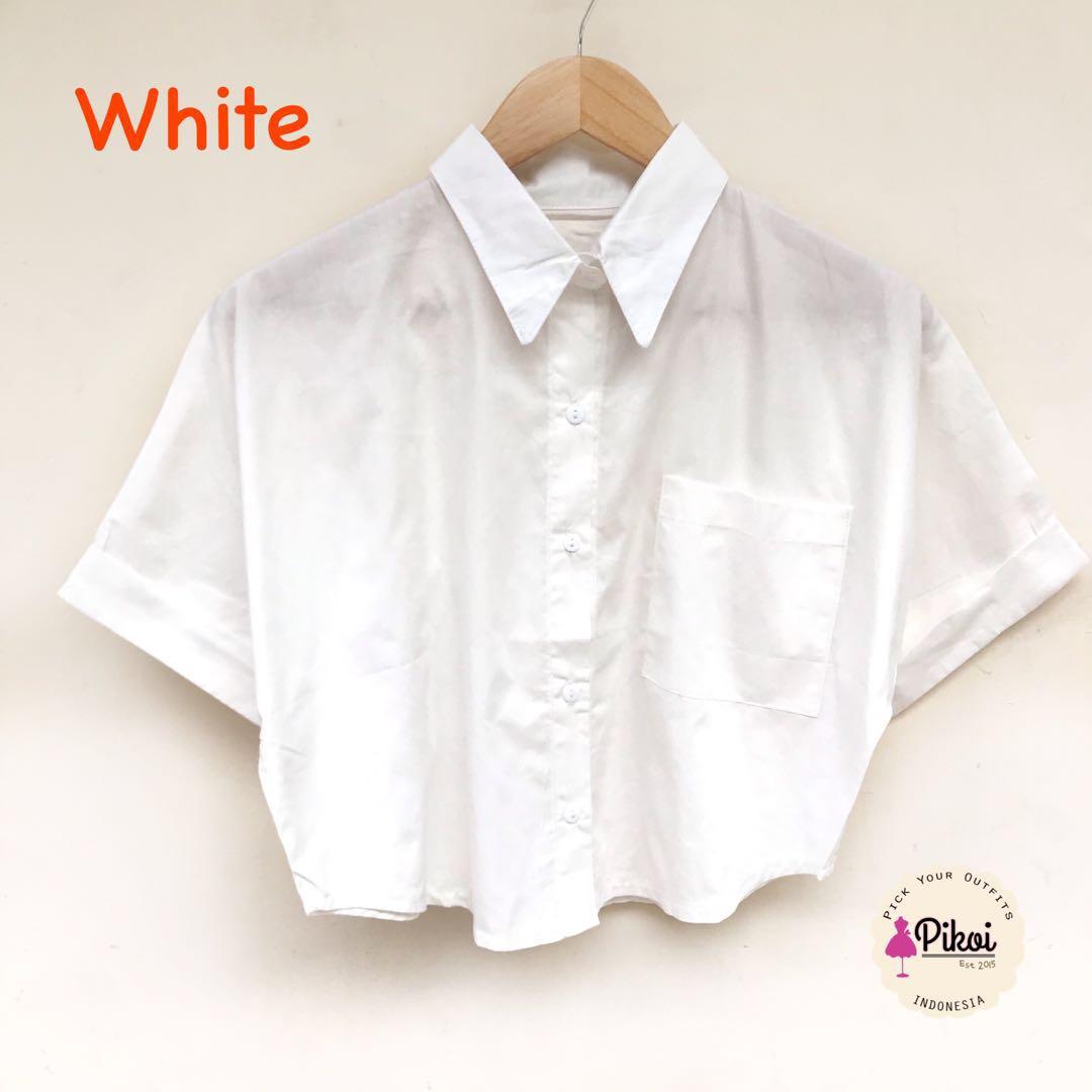 Crop Top Kemeja Wanita Kemeja Polos Plain Shirt Lengan Pendek 1853 Fesyen Wanita Pakaian Wanita Atasan Di Carousell