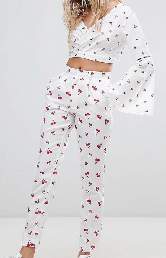 Cherry print trousers clearance