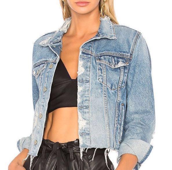 GRLFRND Distressed Cropped Cara Denim Jacket Women s Fashion Coats Jackets and Outerwear on Carousell