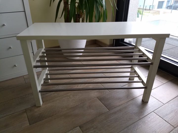 Ikea White TJUSIG Bench with Shoe Storage..Shoe Rack Rak Kasut Bangku Kerusi Stool, Furniture