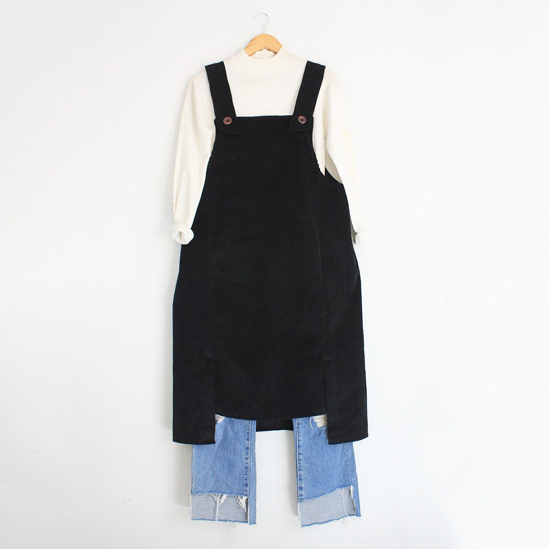 Korean Fashion Style Black Corduroy Jumper Dress Women S Fashion