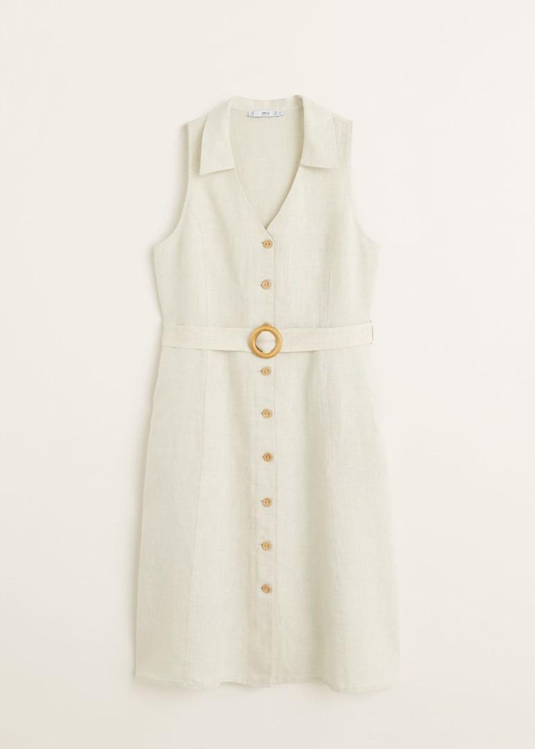 mango belt linen dress