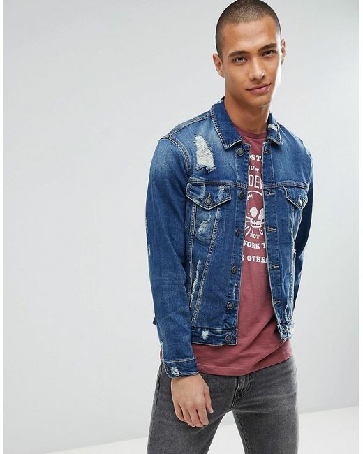 Only Sons Rip Repair Distressed Denim Jacket