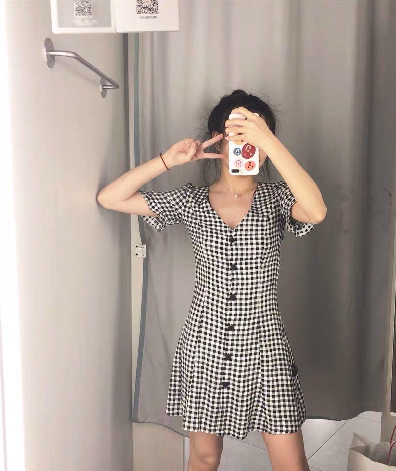 plaid button down dress