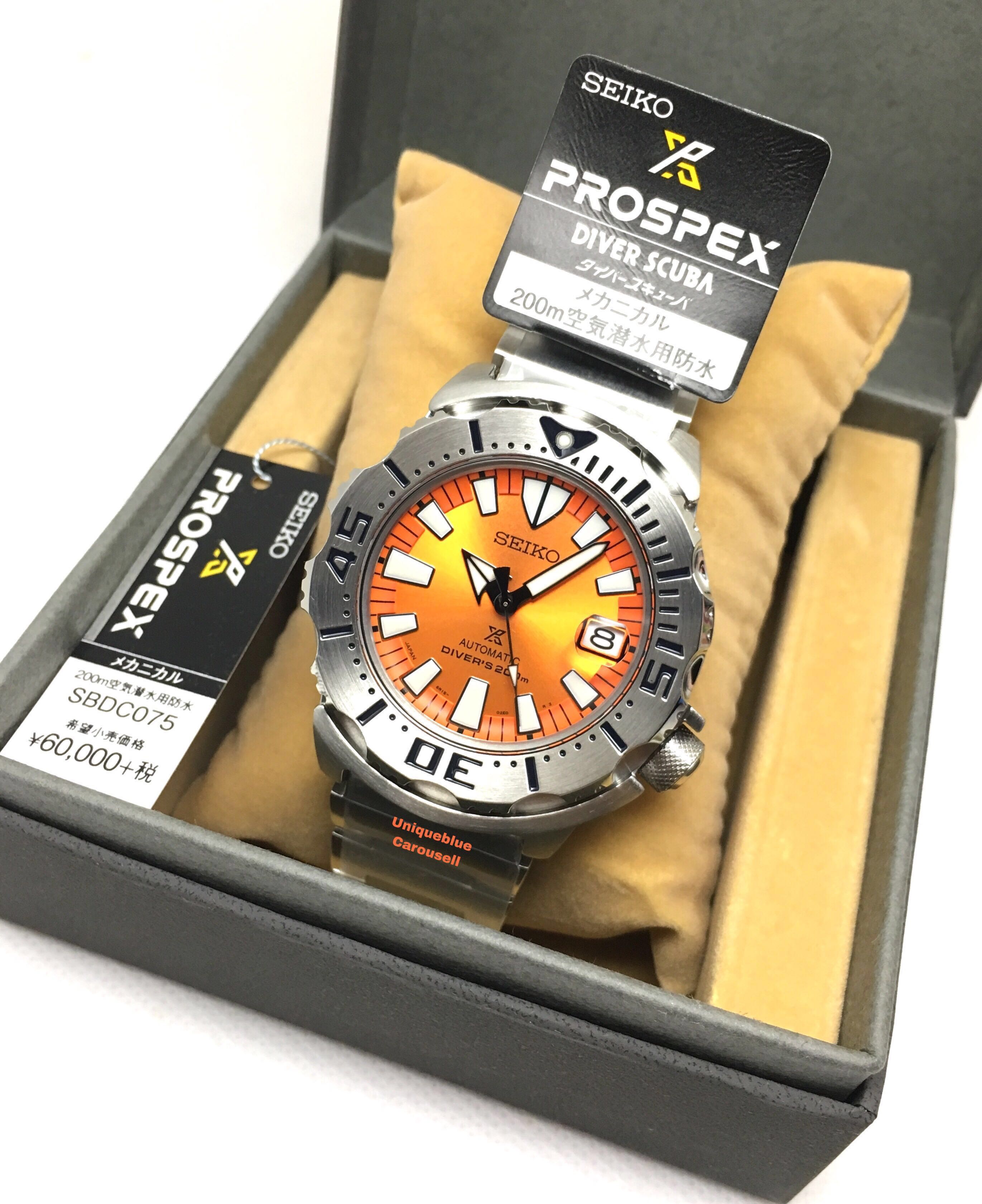Sold Out Seiko SBDC075 Prospex Monster Orange Date Cyclops