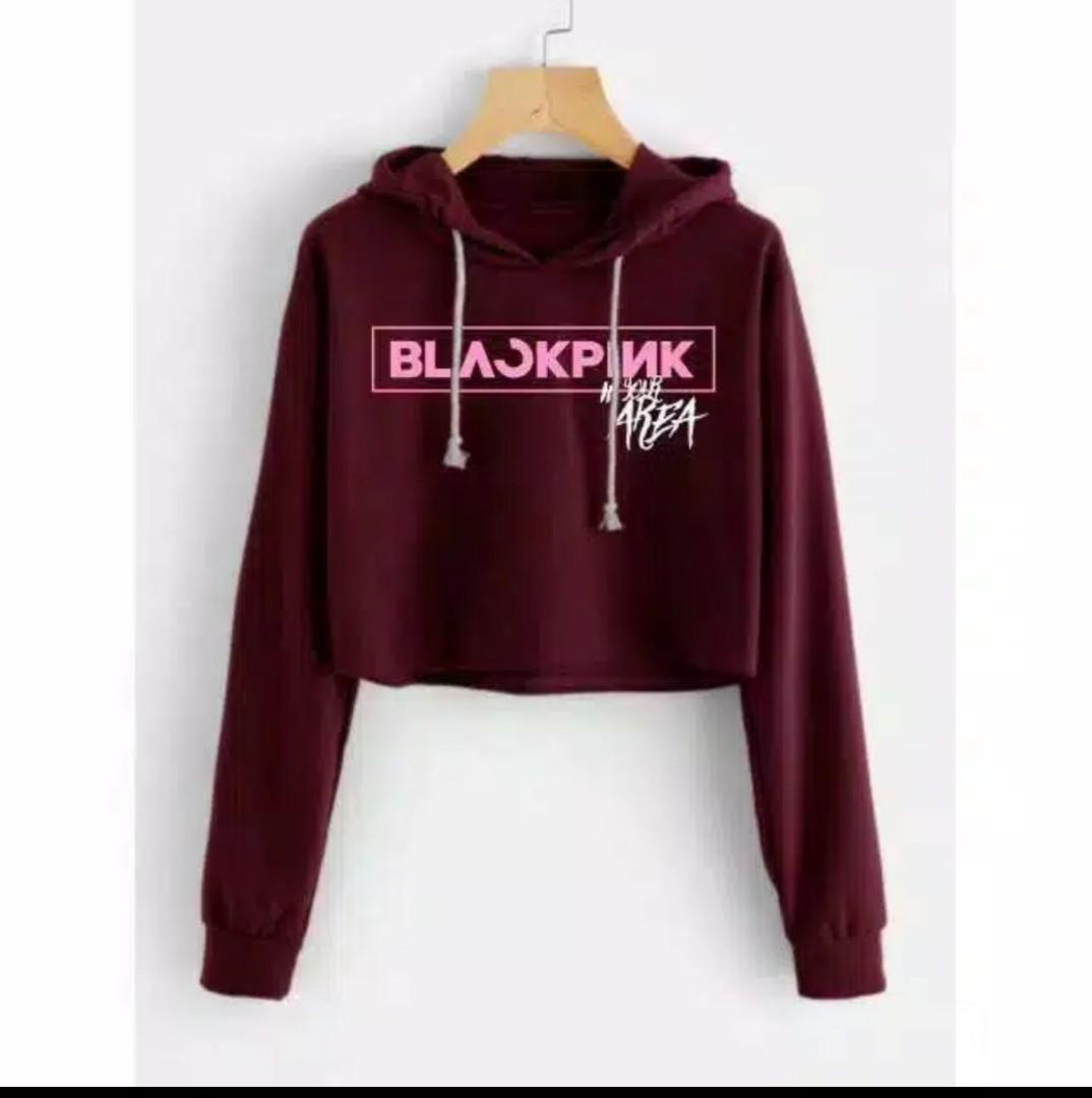 Sweater crop hodie BLACKPINK Fesyen Wanita Pakaian Wanita Baju Luaran di Carousell