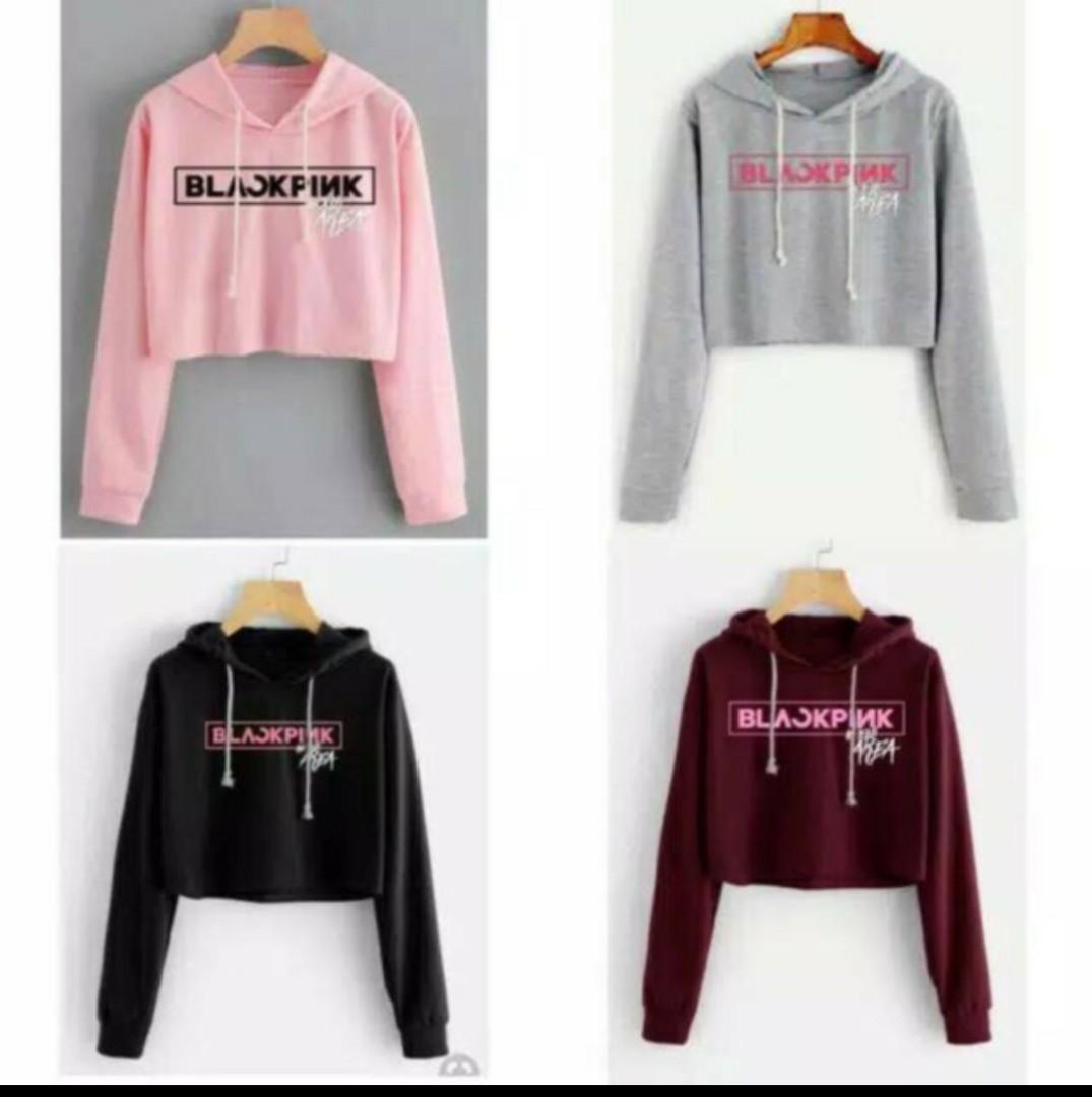 Sweater crop hodie BLACKPINK Fesyen Wanita Pakaian Wanita Baju Luaran di Carousell