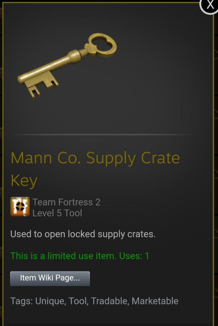 TF2 Mann Co. Supply crate keys!!, Video Gaming, Gaming Accessories
