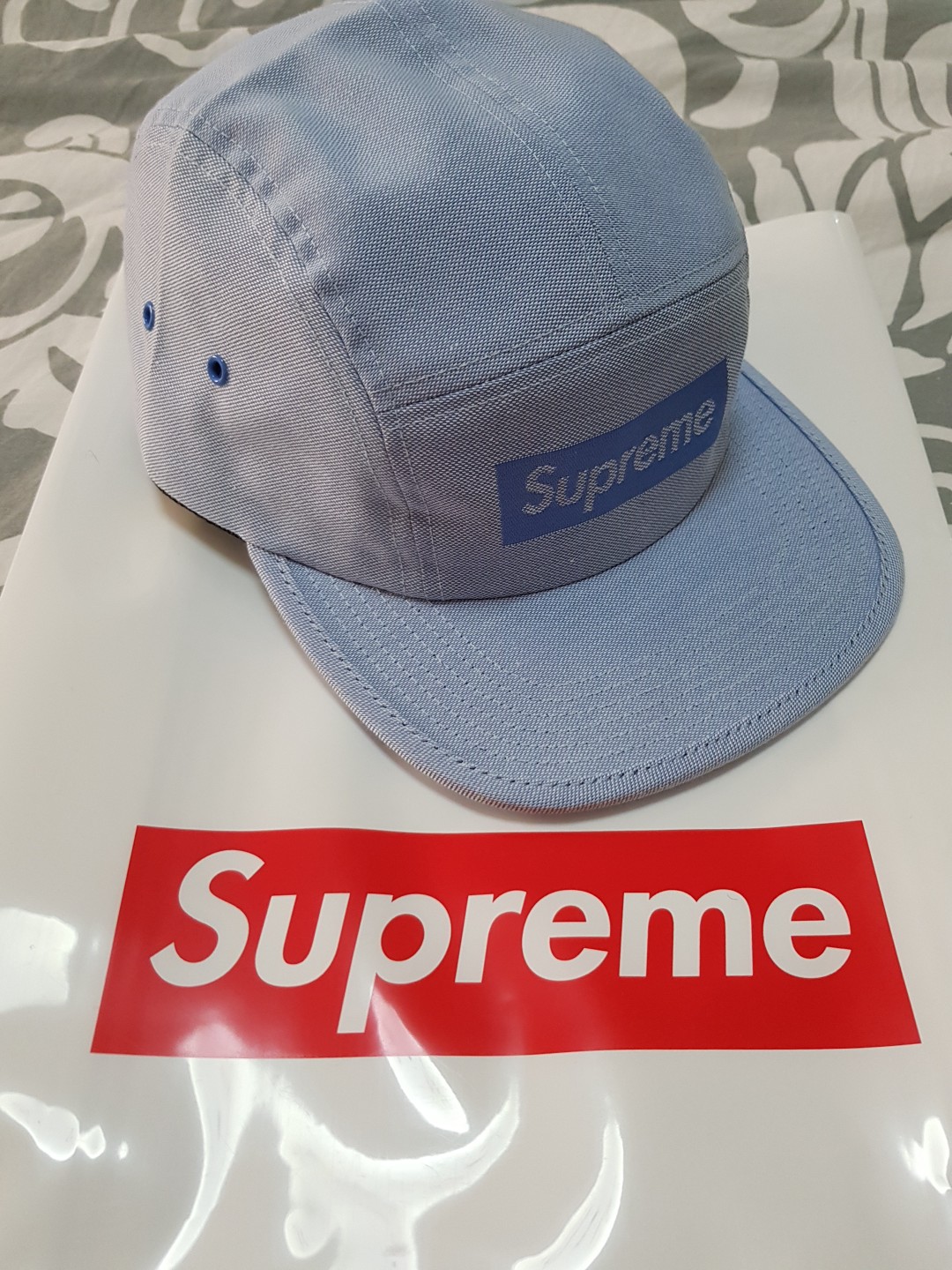 supreme jacquard box logo camp cap navy