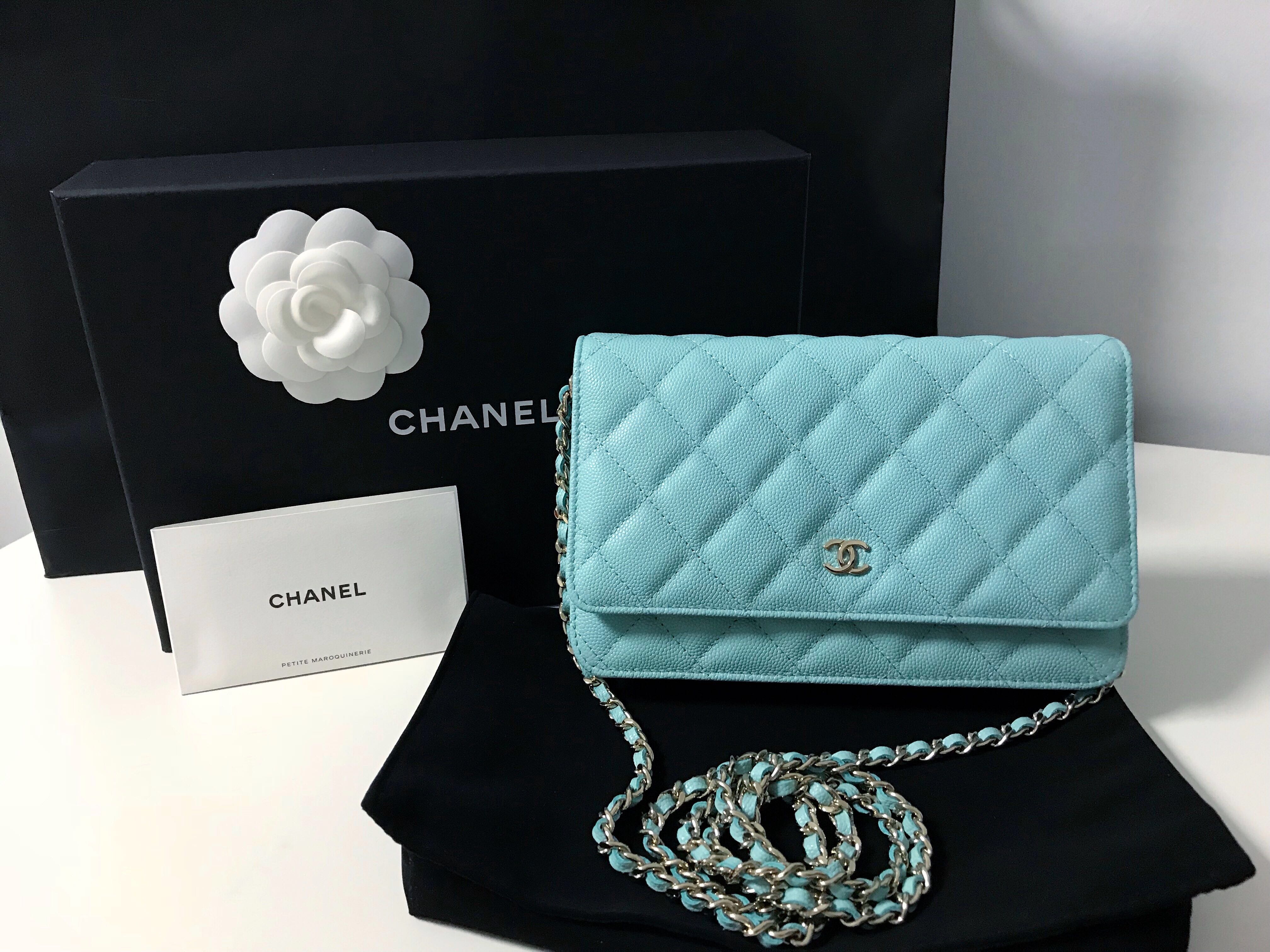 Chanel Blue Quilted Caviar Wallet On Chain (WOC)