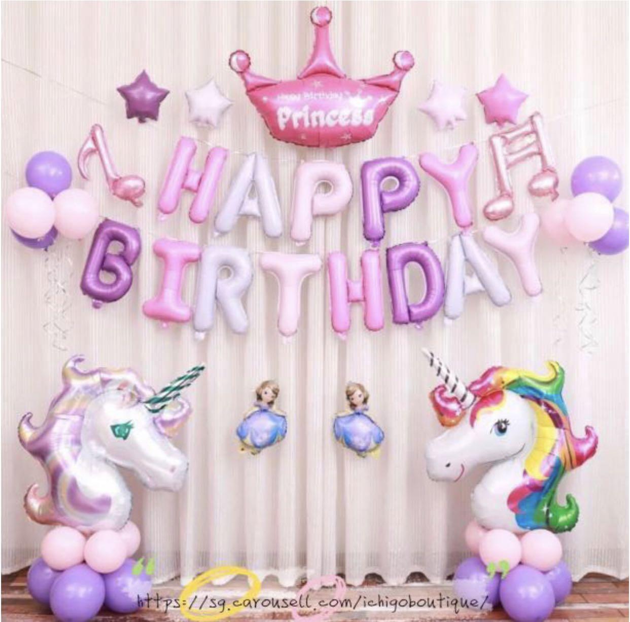 Pre Order Crown Unicorn Happy Birthday Balloons Decoration Design Craft Others On Carousell