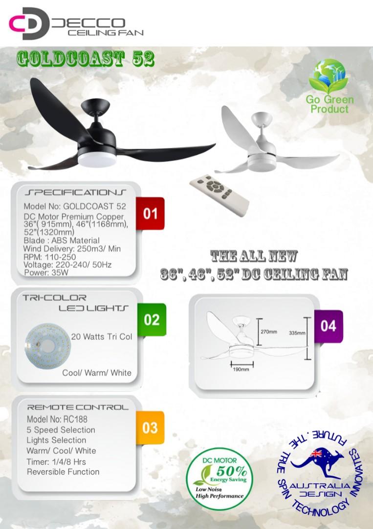 Decco gold coast DC ceiling fan///ceiling fan with installation///fan