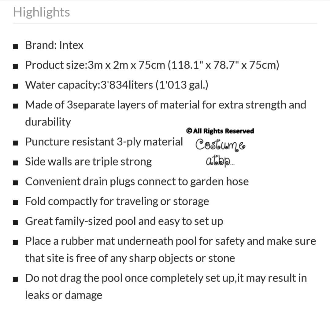 Intex Rectangular Metal Frame Pool, Sports Equipment, Sports & Games