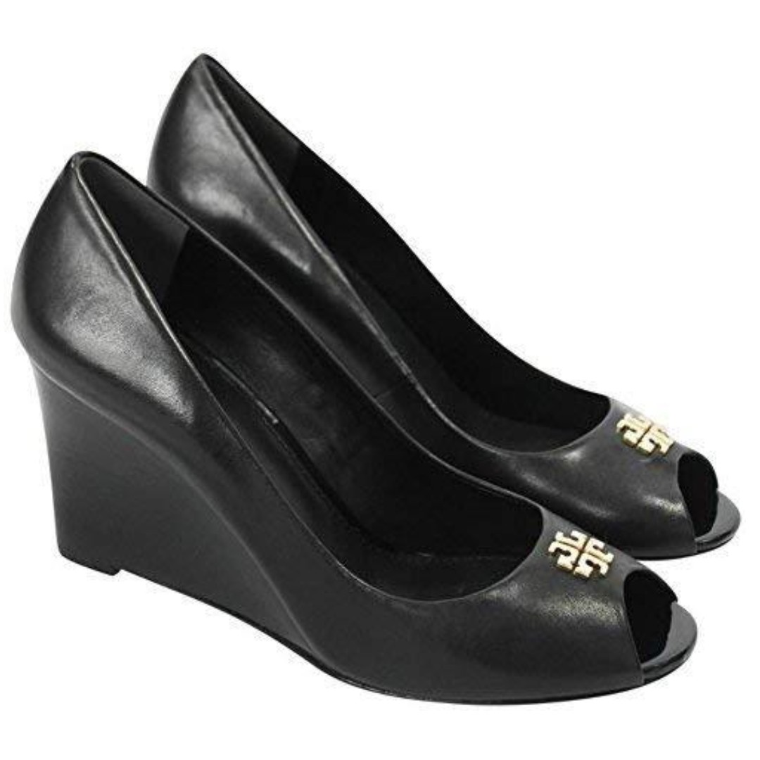 Tory Burch Jolie 85mm Peep Toe Wedge Black Women S Fashion Shoes Heels On Carousell