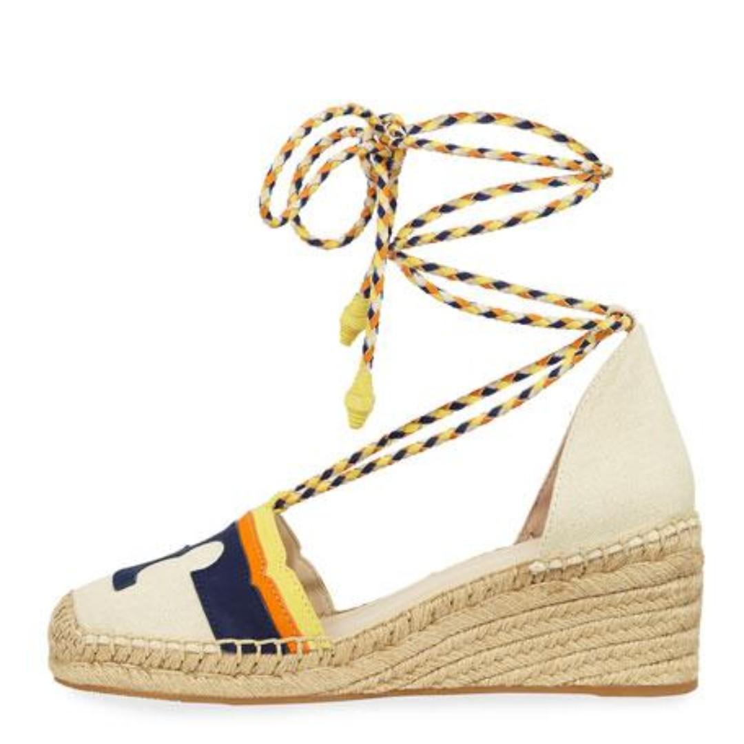 TORY BURCH LAGUNA 60MM ESPADRILLE WEDGE (NATURAL / MULTI COLOR), Women's  Fashion, Footwear, Flats on Carousell