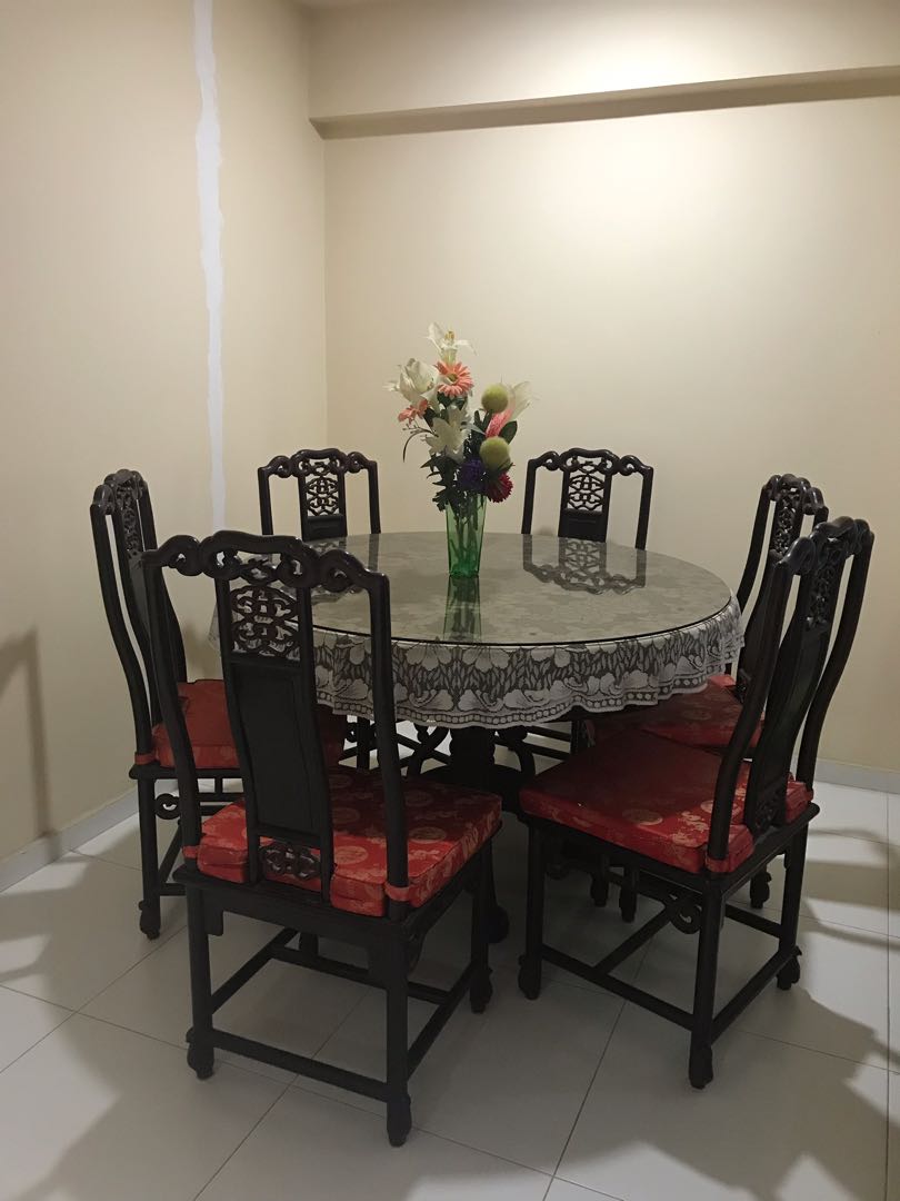 USED Rosewood Dining Table with 6 Chairs, Furniture & Home Living, Furniture, Tables & Sets on