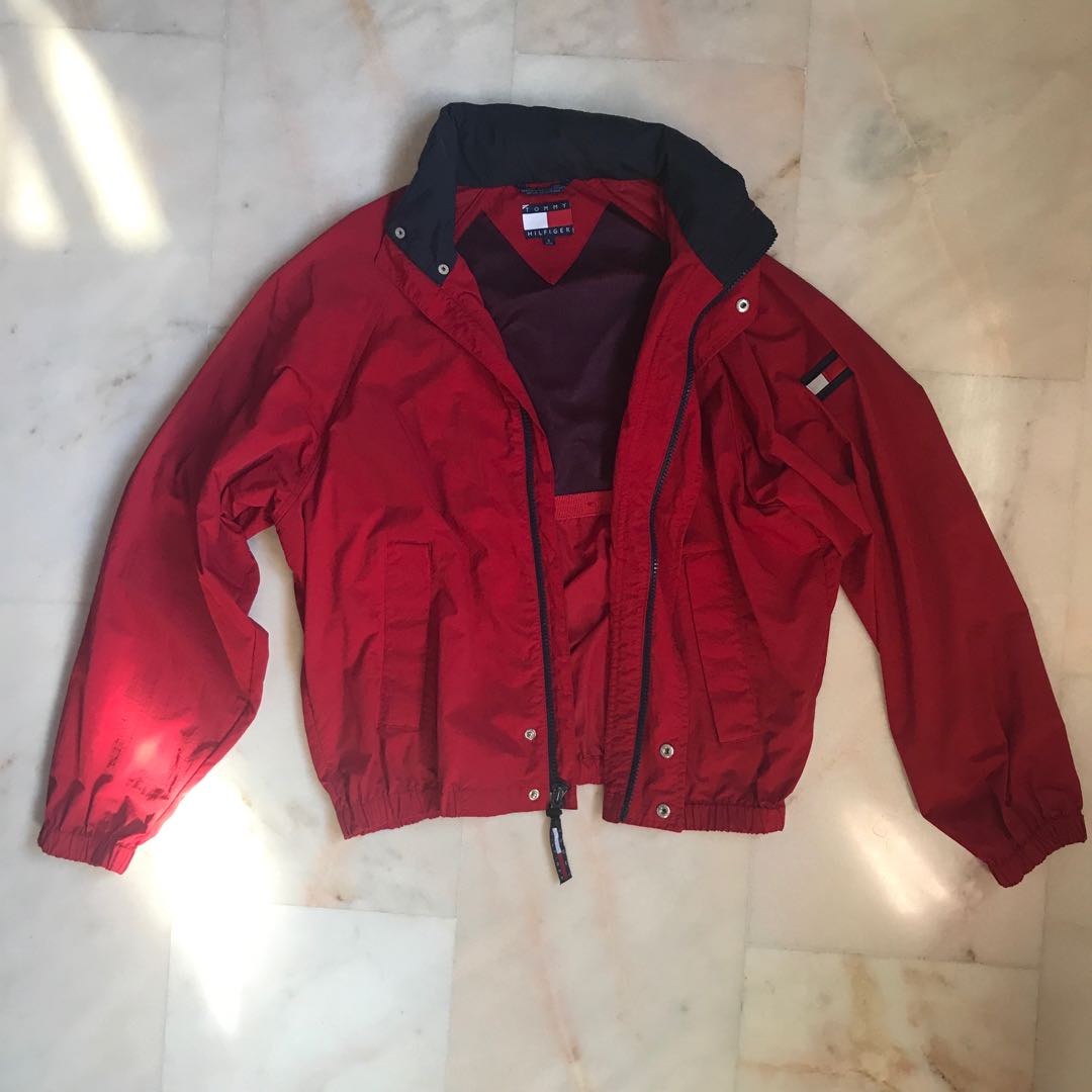 red tommy hilfiger windbreaker jacket