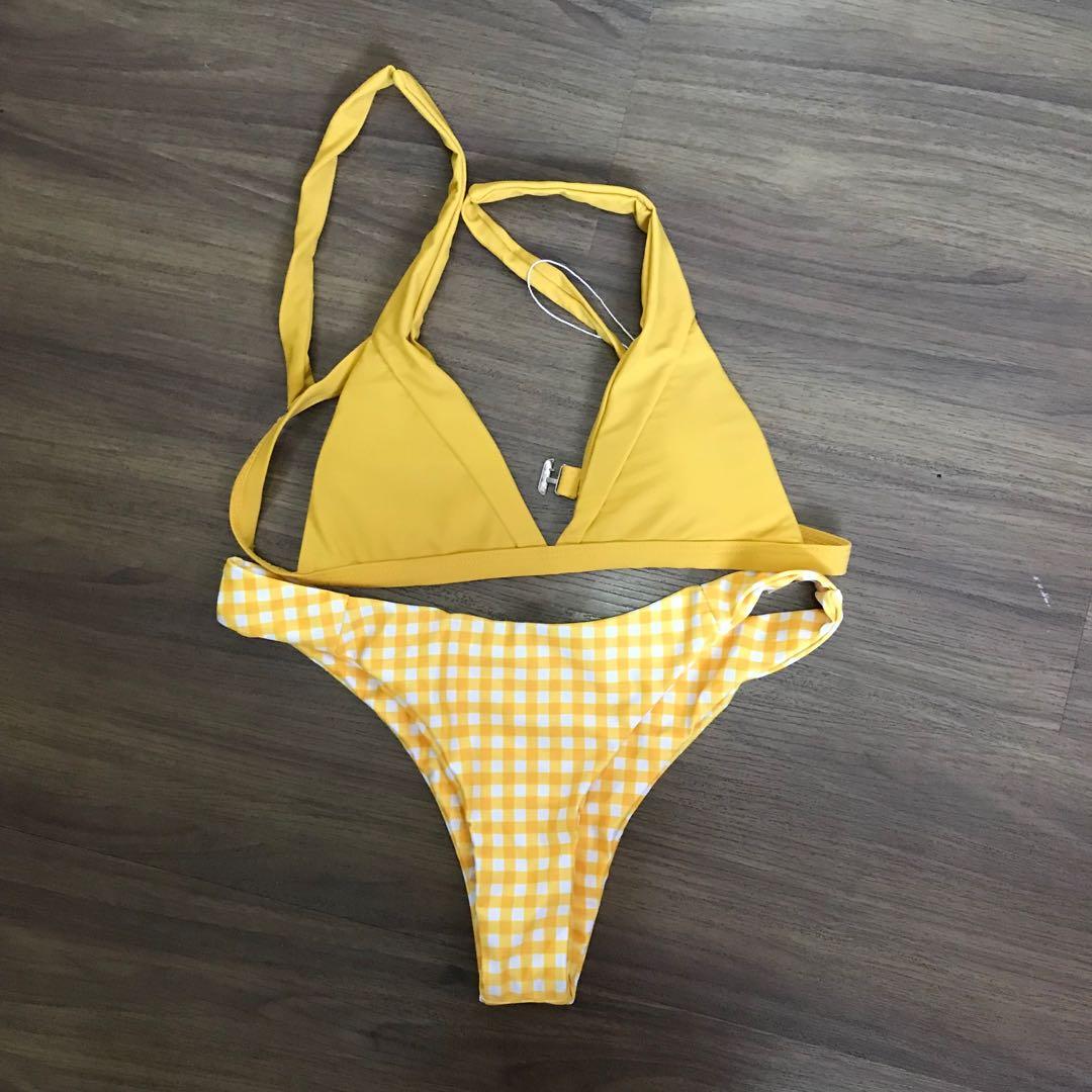 yellow checkered bikini