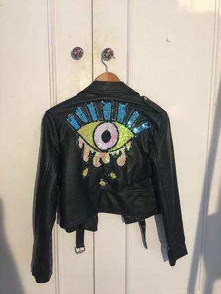 Showpo hand-embrioded leather jacket