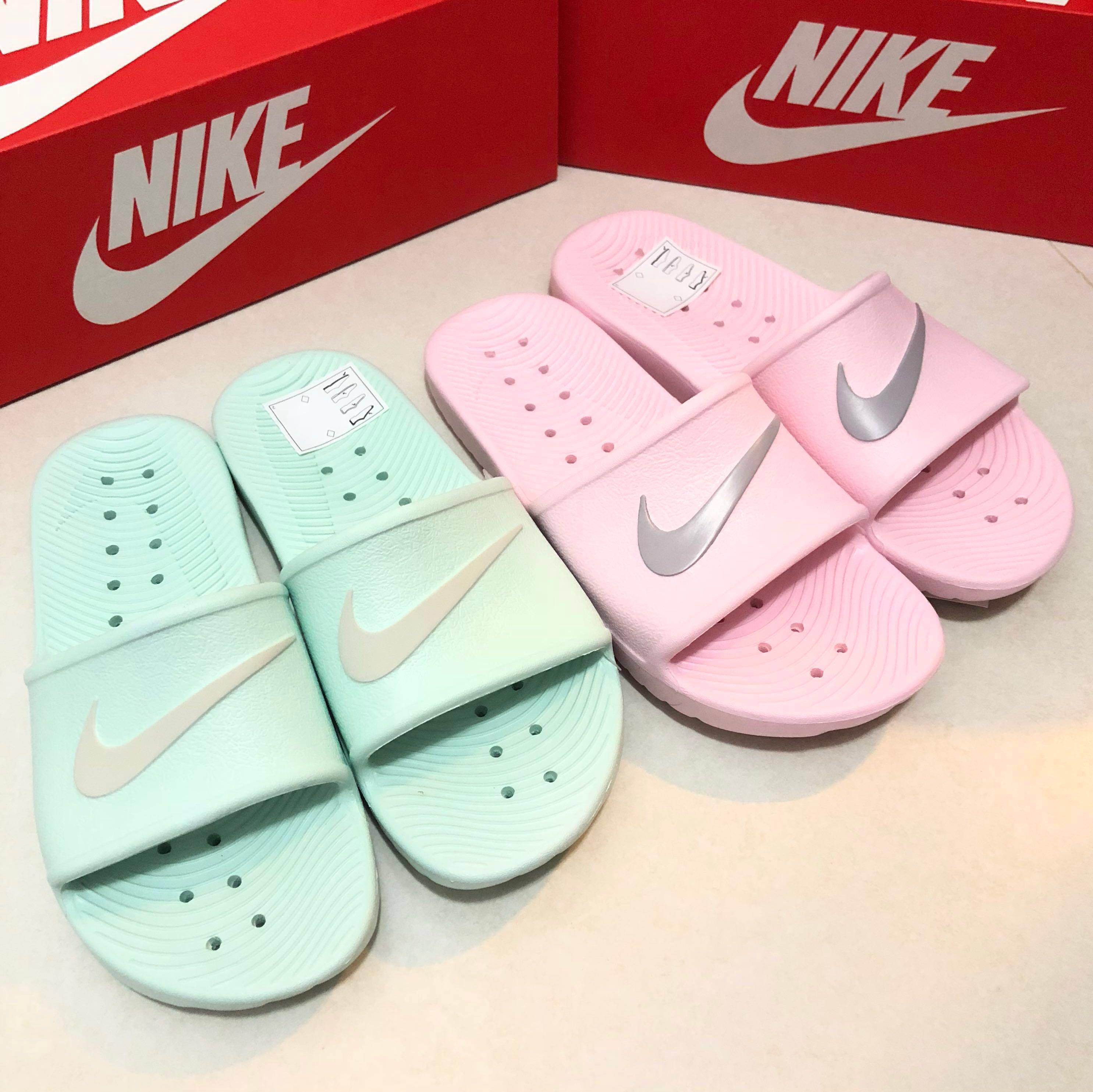 nike slippers mint green