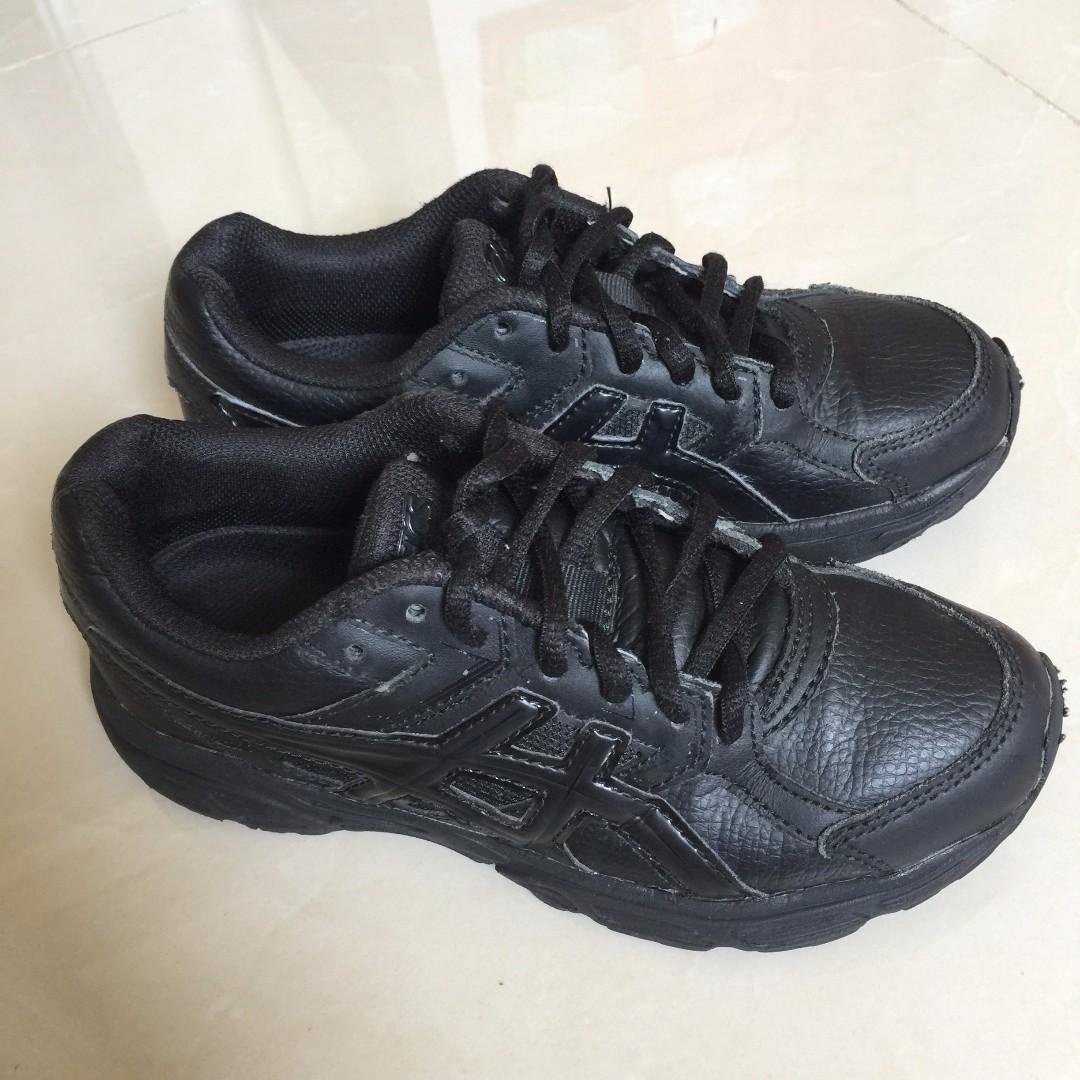 asics black leather school shoes