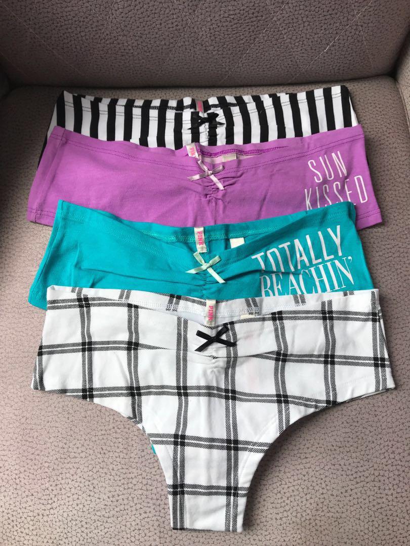BNWT VICTORIAS SECRET PINK Lace "Cheekster" Panties Black Navy Size 10-14 