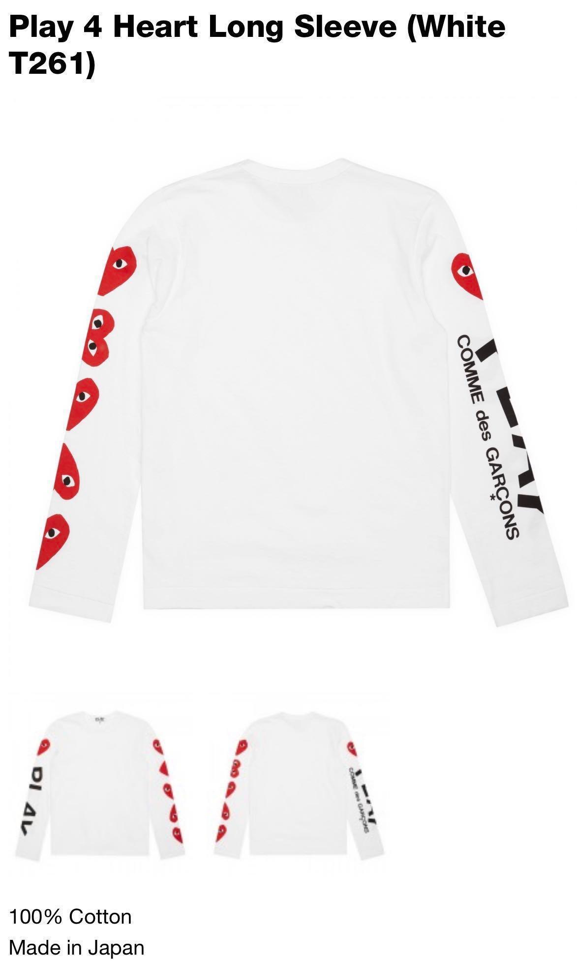 BNWT CDG COMME DES GARCONS PLAY 4 HEART LONG SLEEVE WHITE Men s Fashion Tops Sets Shirts on Carousell