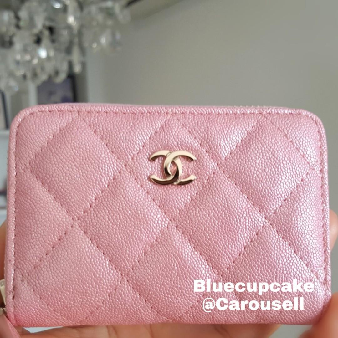 19S Chanel Pink Iridescent Zipped Card 