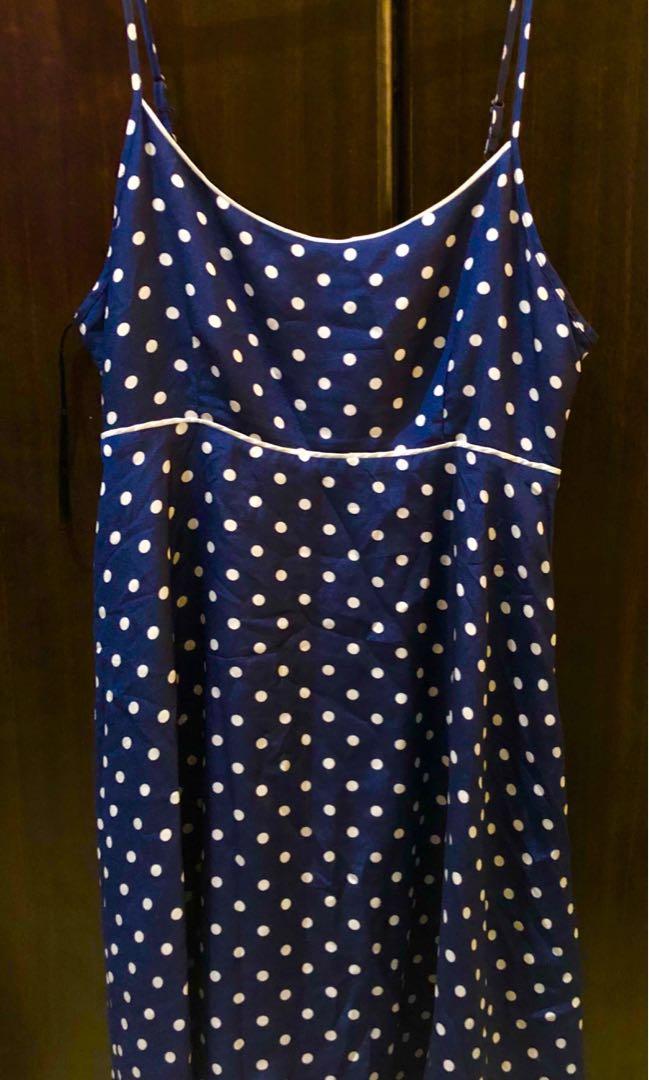 women's blue polka dot dress