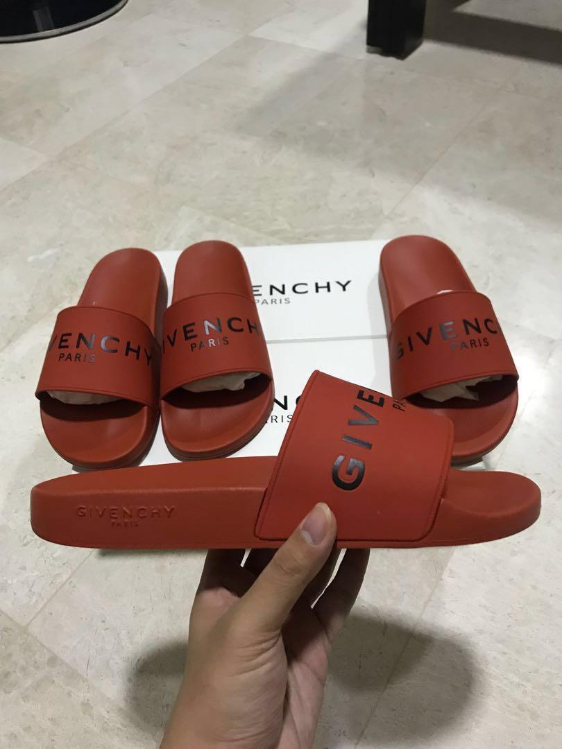 Givenchy Logo Rubber Sandals Slides Dark Orange Men s Fashion