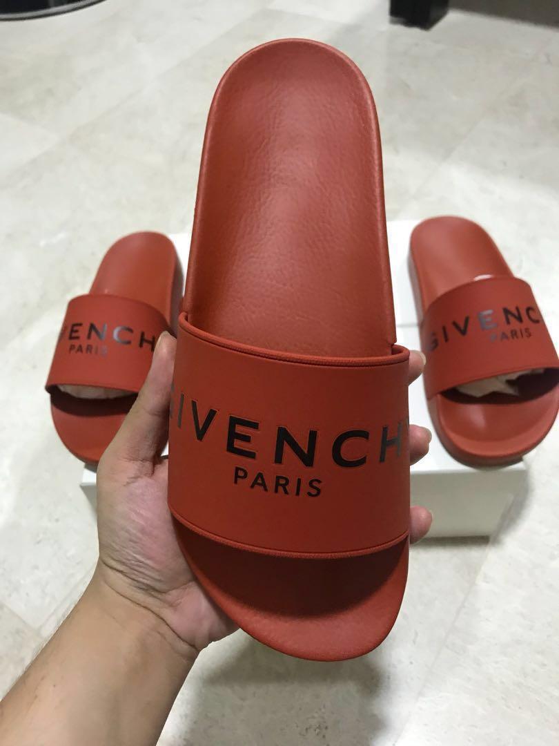 Givenchy Logo Rubber Sandals Slides Dark Orange Men s Fashion