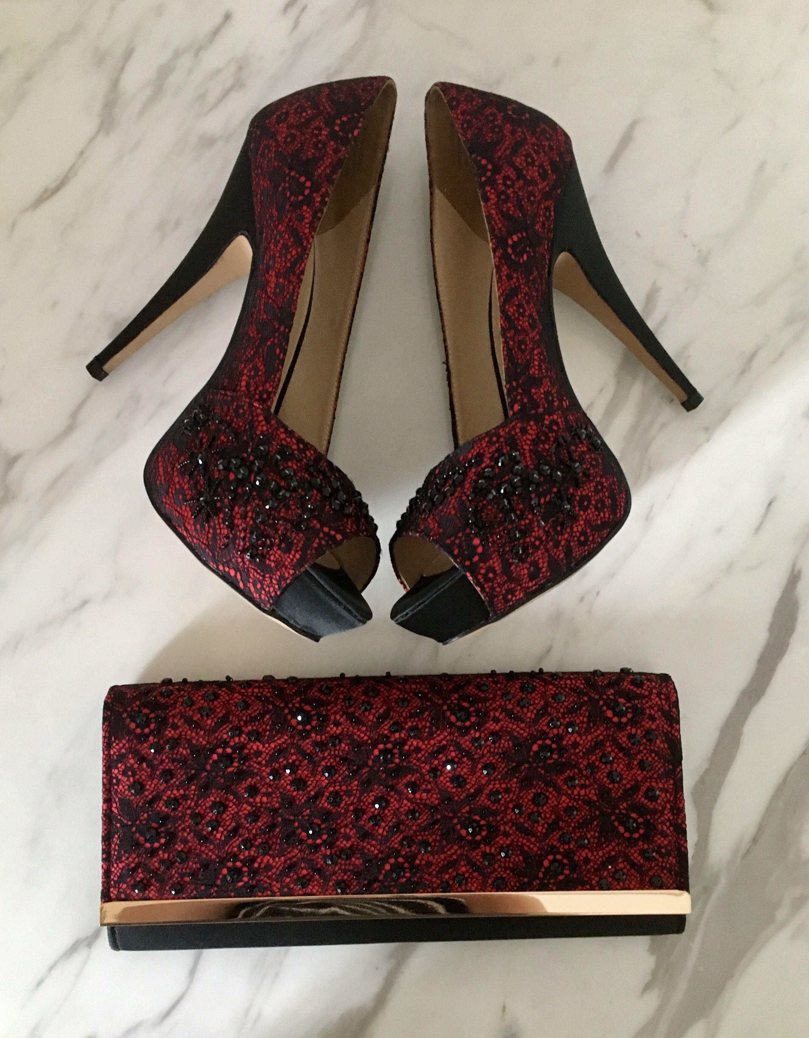 Red/black embellished platform heels 