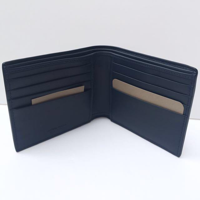 BOTTEGA VENETA BV Men's Celeste Dark Blue Leather BiFold Wallet 100% ...