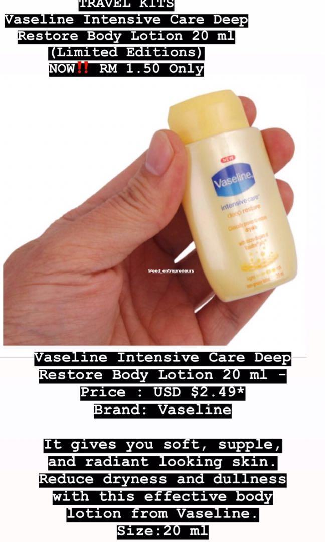 Travel Kits Vaseline Intensive Care Deep Restore Body Lotion 20 Ml Limited Editions Health Beauty Skin Bath Body On Carousell
