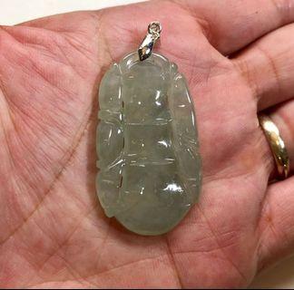 Chinese Hand-Carved Kwan-yin Grade A Natural Icy Obsidian Jade Gems Pendant